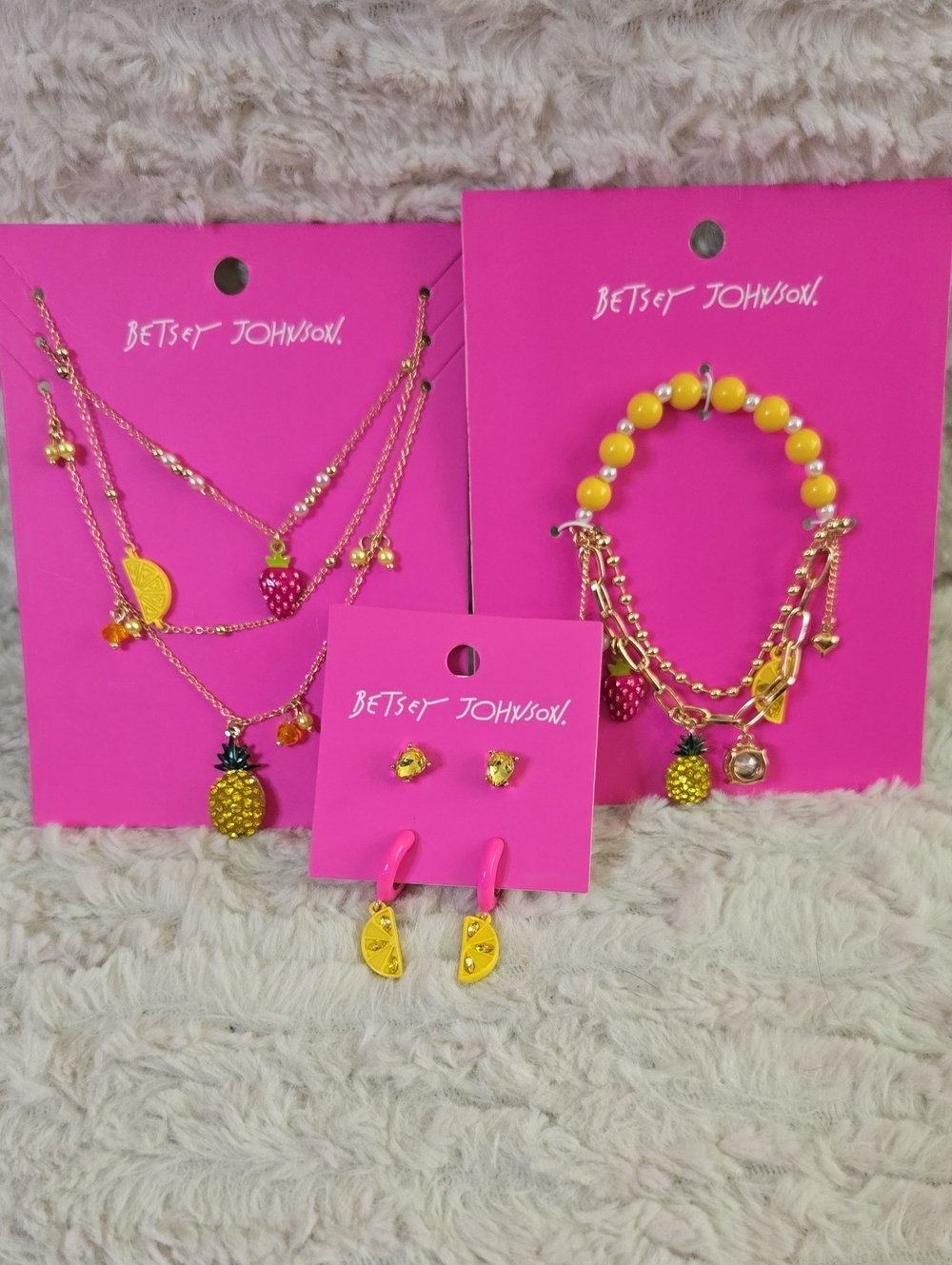 Betsey Johnson Yellow Pineapple & Fruit Charm Jewelry Set NWT